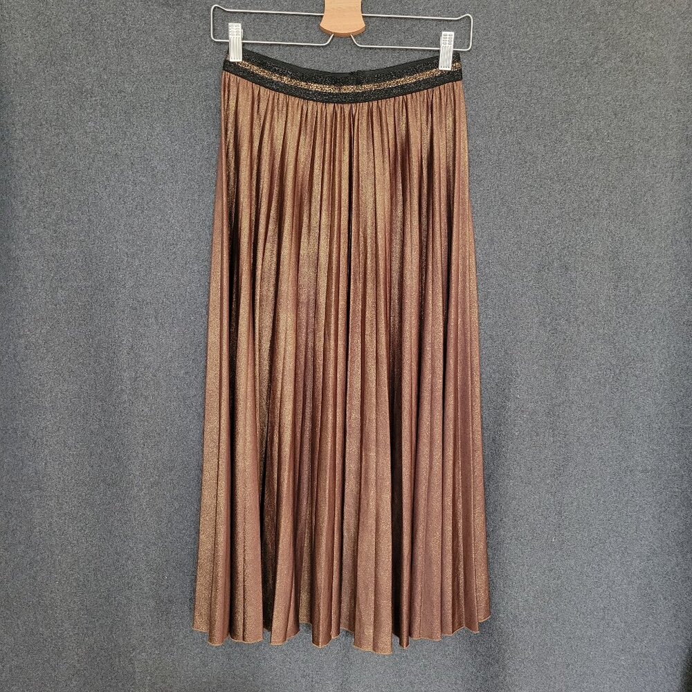 On The Road Pleated Copper MetallicShimmer Midi Skirt Disco Revival Whimsigoth S